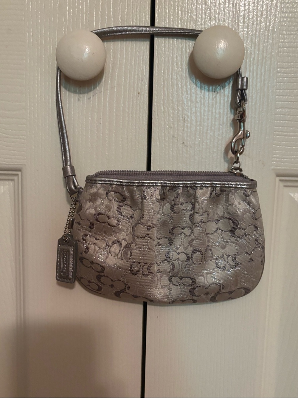 Coach Metallic Silver Signature Wristlet Clutch